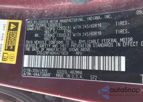 2017 Toyota Highlander Xle из США, поврежденный, VIN 5TDJZRFH0HS471859